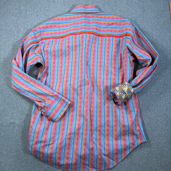 Robert Graham Colorful Striped Button Down Men's Medium Embroidered Flip Cuffs - Picture 10 of 10